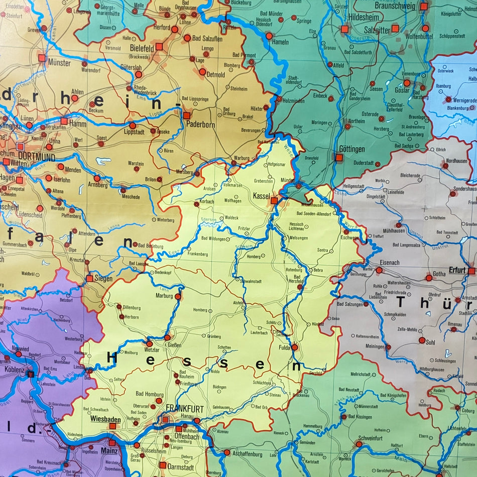 Vintage School Map – Germany – Geography Educational Chart Justus Perthes Roll Map Used