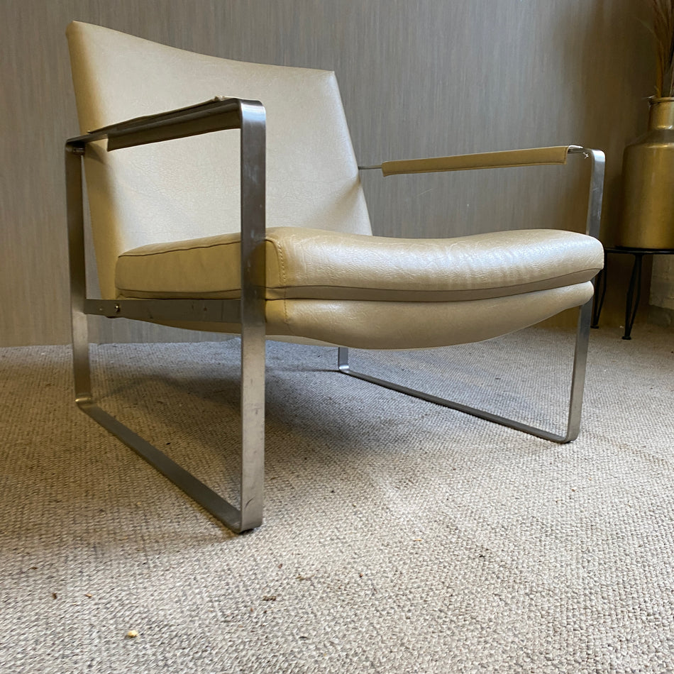 Camerich Leman Sessel gebraucht beige Leder Chrom Loungesessel