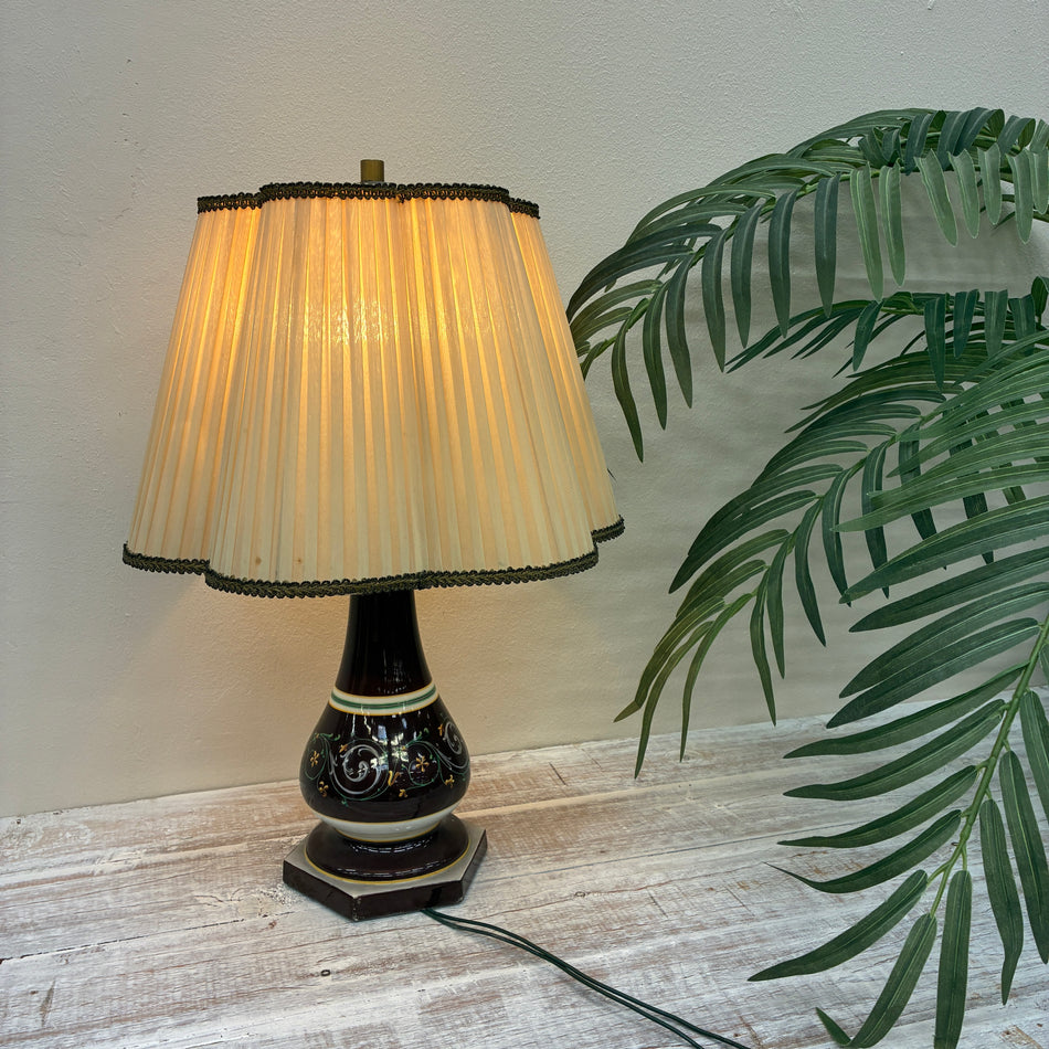 Tischlampe creme braun Keramik Stoff Lampe Gebraucht