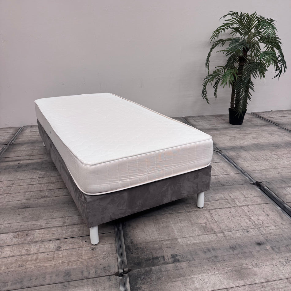 Boxspringbett grau 90x200 inkl Matratze Velours Einzelbett Bett gebraucht