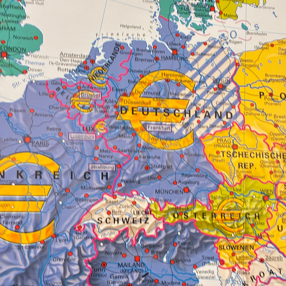 Vintage School Map – European Union – Political Geography Educational Chart Velcro Perthes Roll Map Used