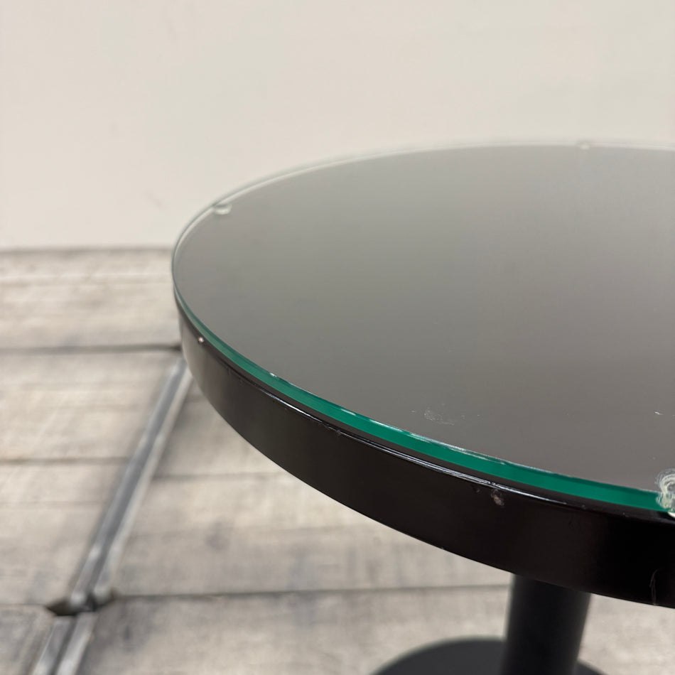 Designer Loungetisch Beistelltisch Rund Glasplatte Dunkle Eiche Schwarz Gebraucht