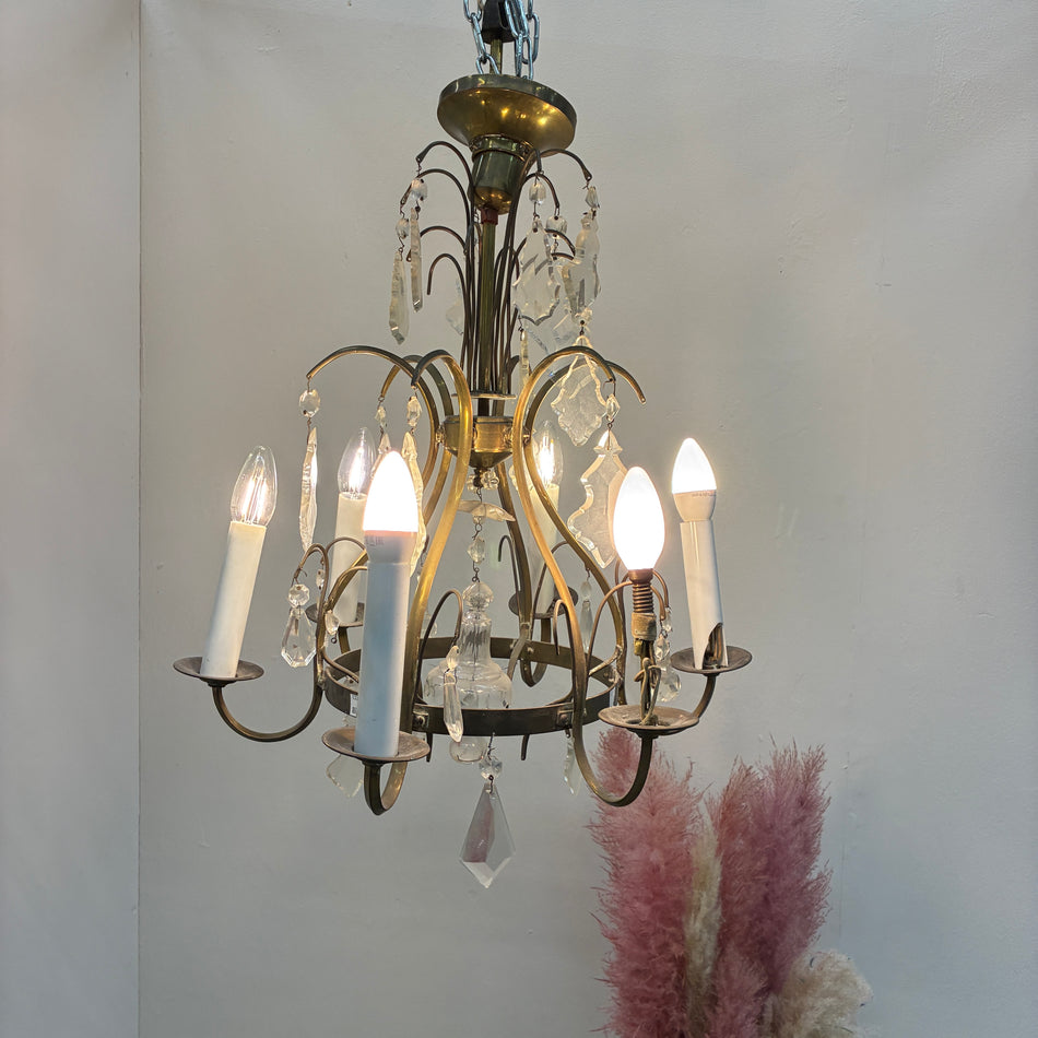 Klassischer Kronleuchter 6-flammig Deckenlampe Messing Luster Lampe Gebraucht