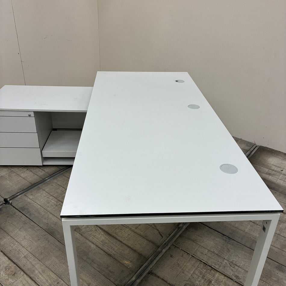 PLANMÖBEL Winkelschreibtisch Mit Sideboard Weiß Schreibtisch 200x90 Weiß Büro Tisch Gebraucht