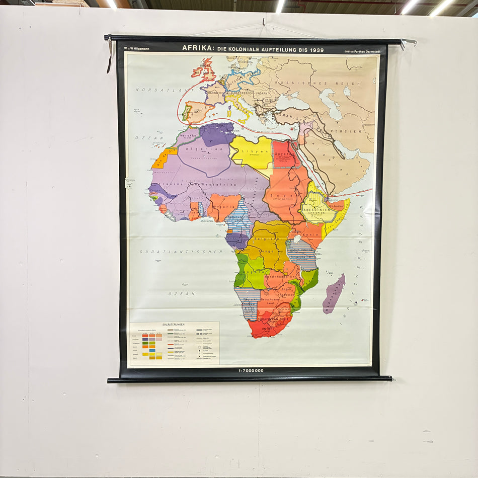Vintage School Map – Africa – The Colonial Partition – History Geography Teaching Chart Justus Perthes Roll Map Used