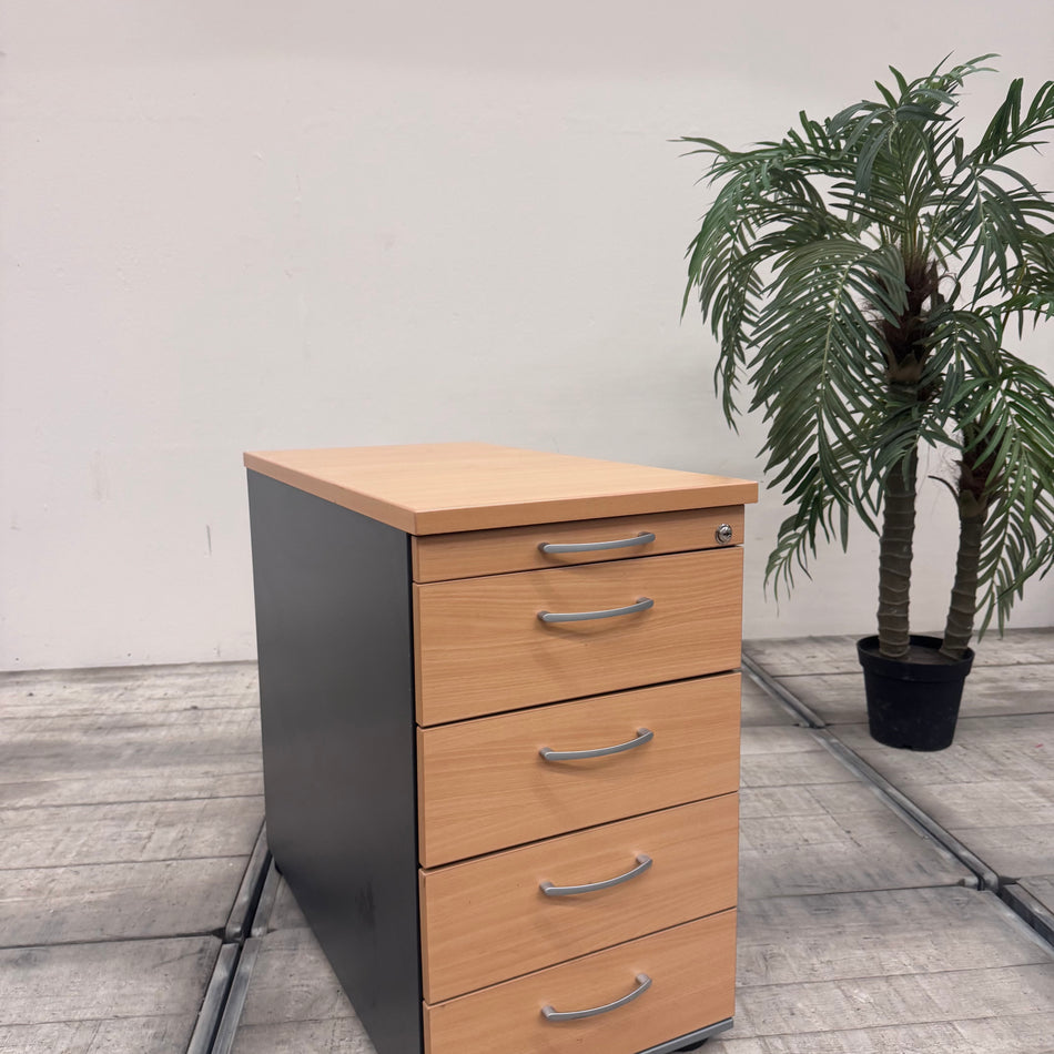 Assmann Rollcontainer Buche Grau Holz mit 4 Schubladen Büromöbel Gebraucht