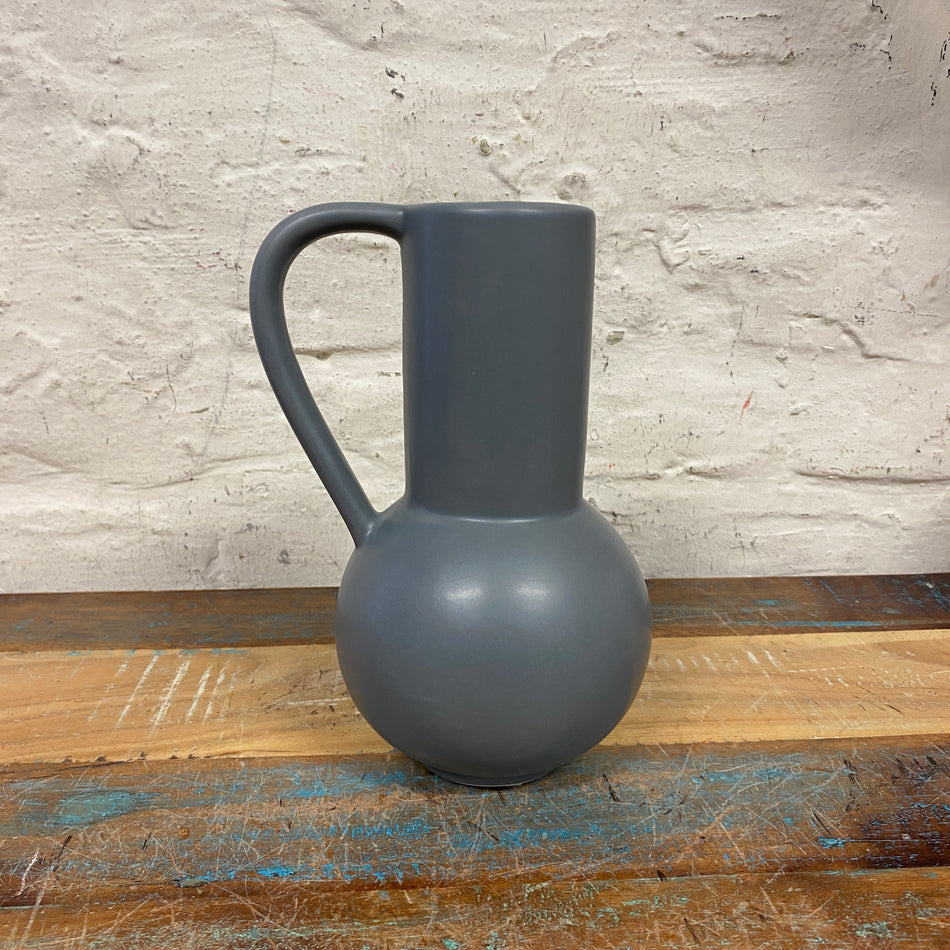Vase grau Keramik Blumenvase mit Henkel Deko 21cm