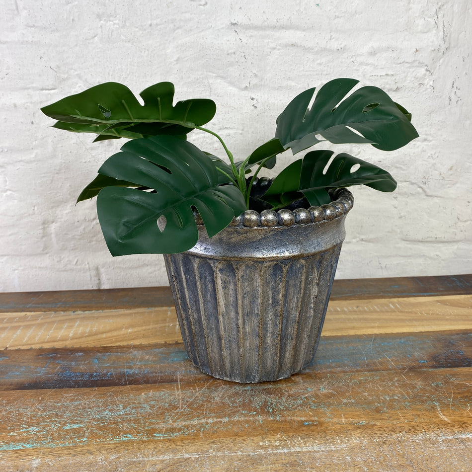 Blumentopf silbern Keramik 20cm Übertopf Deko metallic