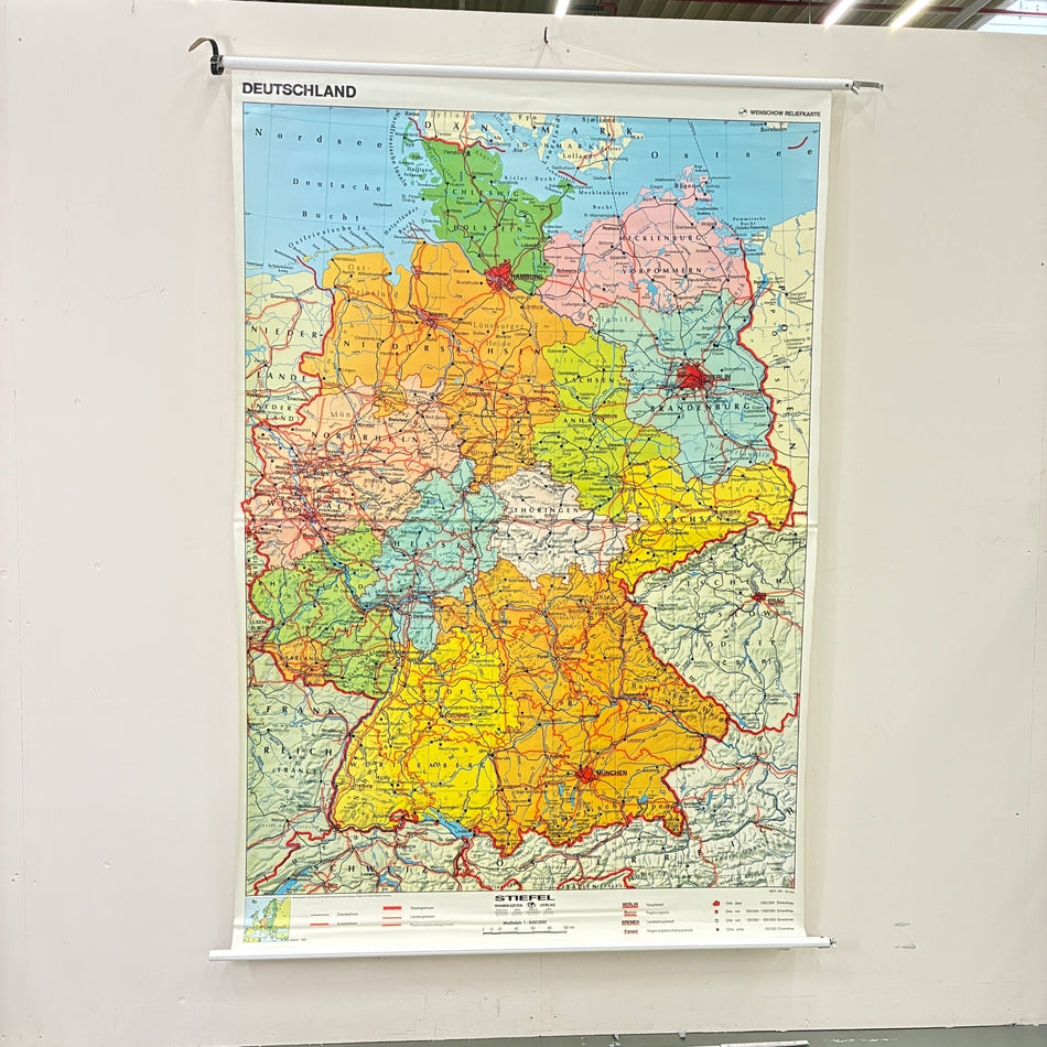 Vintage School Card – Germany – Geography Educational Chart, Boot Roll-Out Display, Used