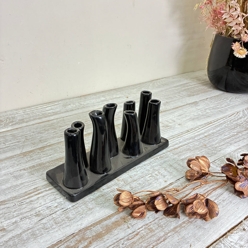 Keramik Mehrfach-Vase 8 Öffnungen Röhrenvase Schwarz Vase Gebraucht