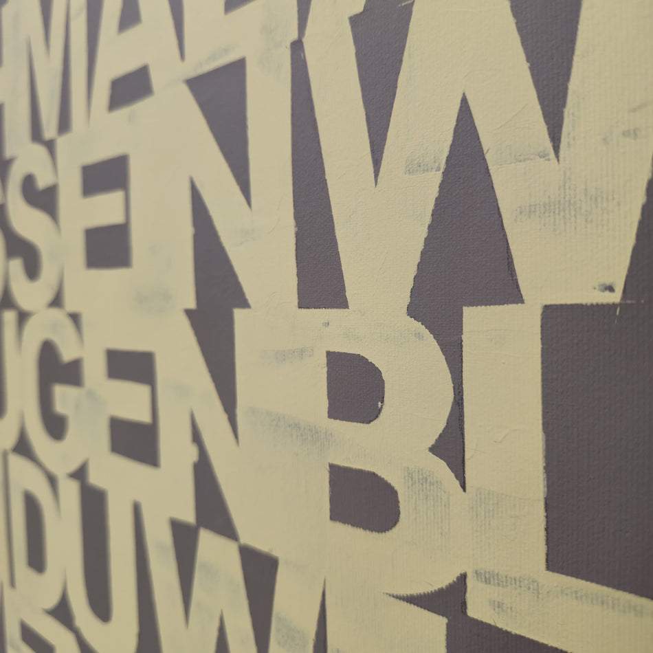 Wandgemälde Kunstdruck 80x80 Grau-Gelb Leinwand Typografie-Design Wandbild Deko