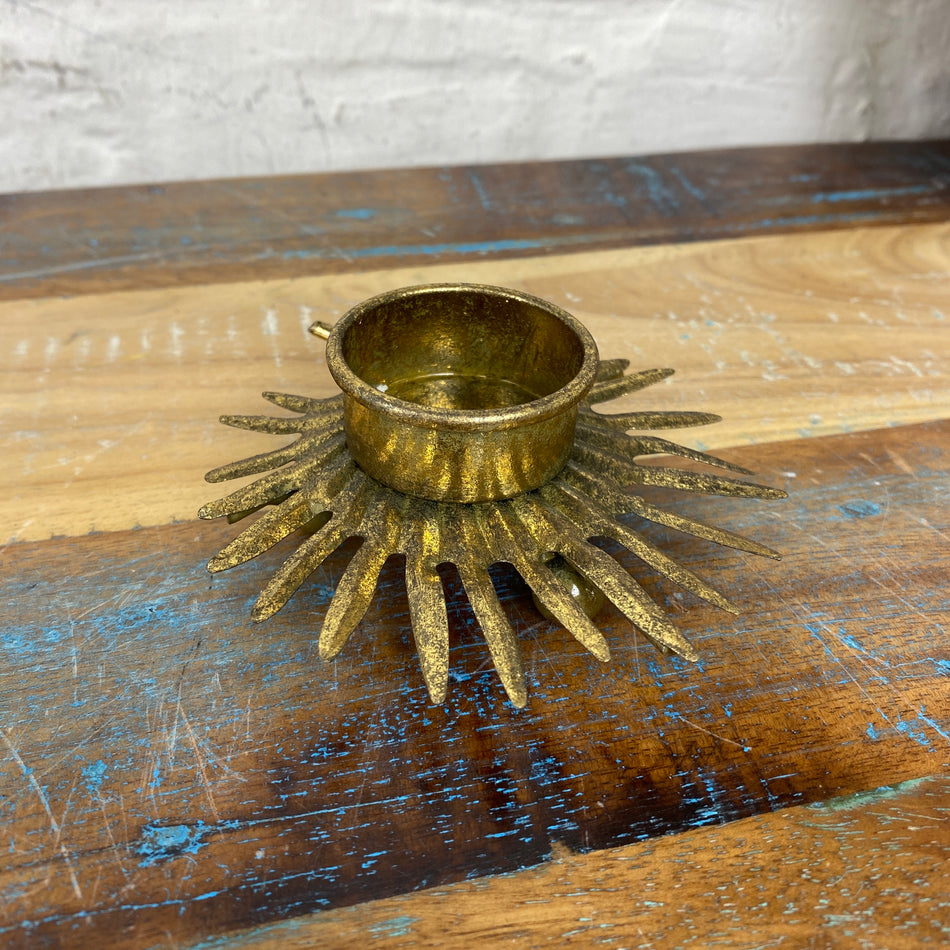 Countryfield Dorie Teelichthalter golden Metall Floral Blatt Vintage Look