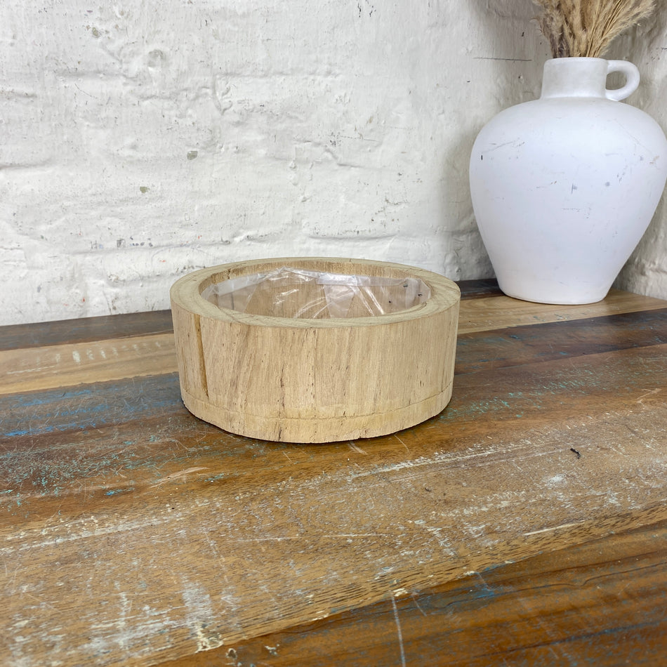 Holz Blumentopf Vollholz mit Kunststoff Beschichtung 18x5,5 natürlich Übertopf