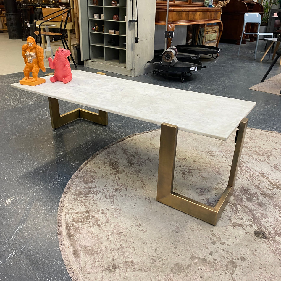 PTMD Yena Couchtisch 140cm mit echter Marmorplatte Messinggestell Tisch