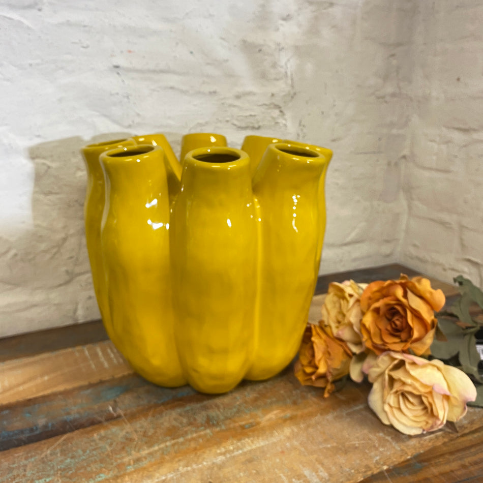 Luna Tube Vase gelb Keramik Deko Blumenvase 30cm