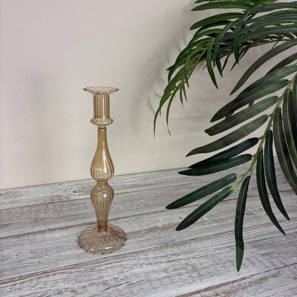 Kerzenständer beige Glas Ständer Deko Kerzenhalter 29cm