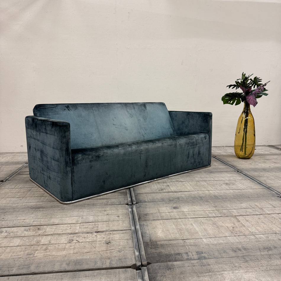 Designer Samtsofa 2-Sitzer / 3-Sitzer Petrol Blau-Grün Couch Gebraucht