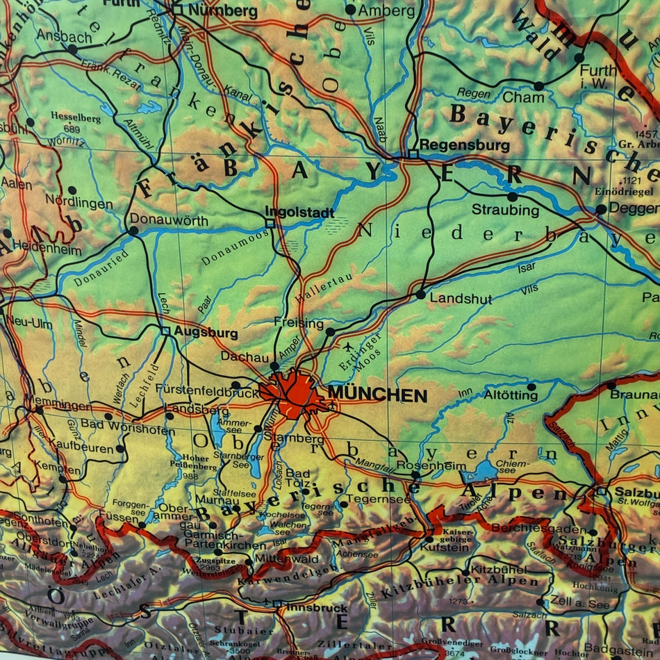 Vintage School Map – Germany – Geography Educational Chart, Rolling Stock, Used