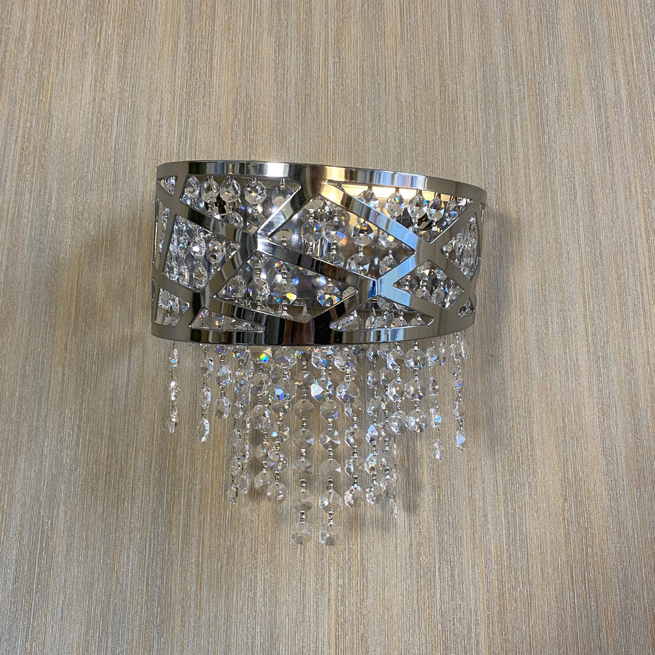 Chrom Wandleuchte mit Kristallbehang – Lampe Marrakesh Wand