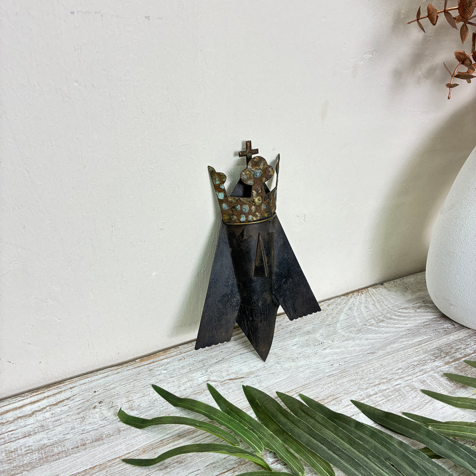 Sakkrale Figur Kronenfigur Metall Messing Wandobjekt Deko Gebraucht