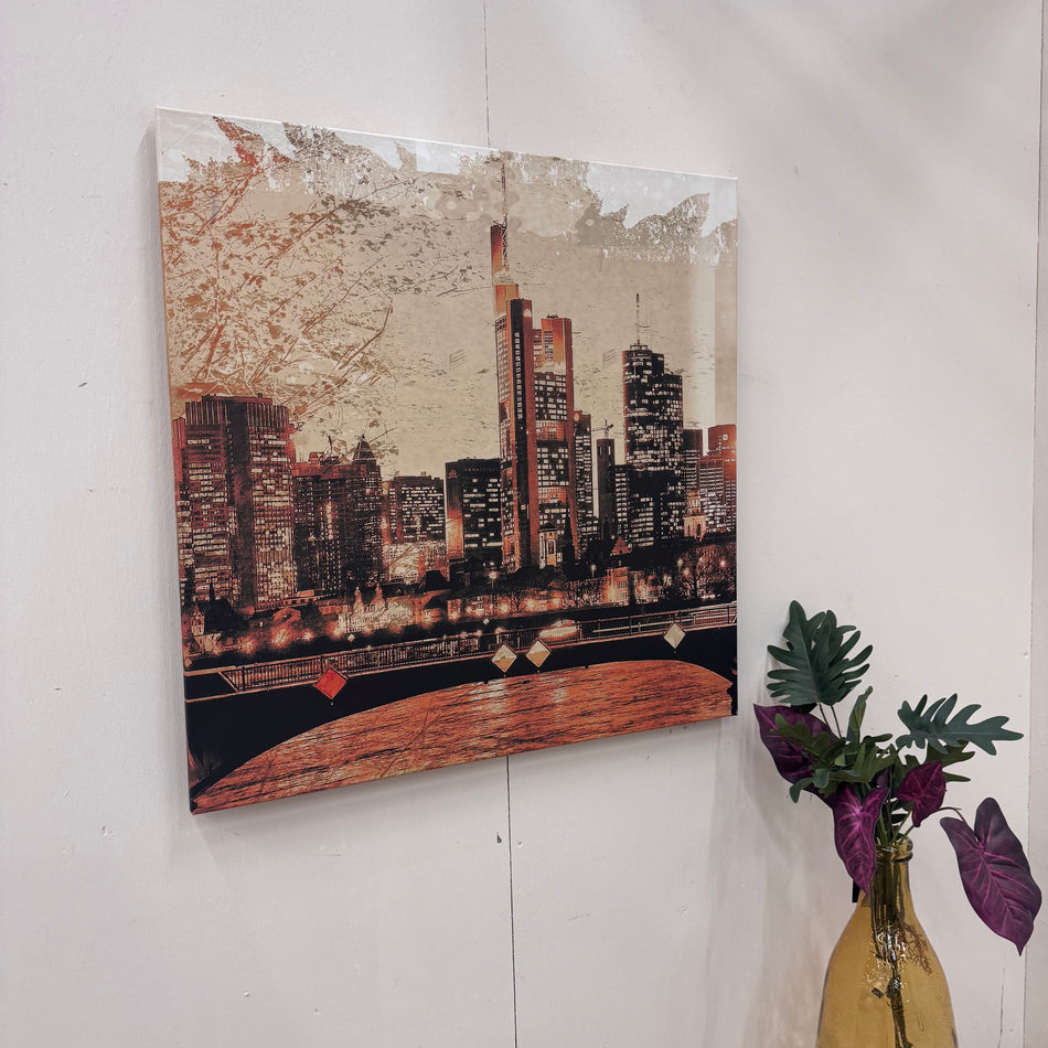Wandbild 90x90 - Frankfurt Skyline Sepia  - Fotodruck auf Leinwand Gebraucht