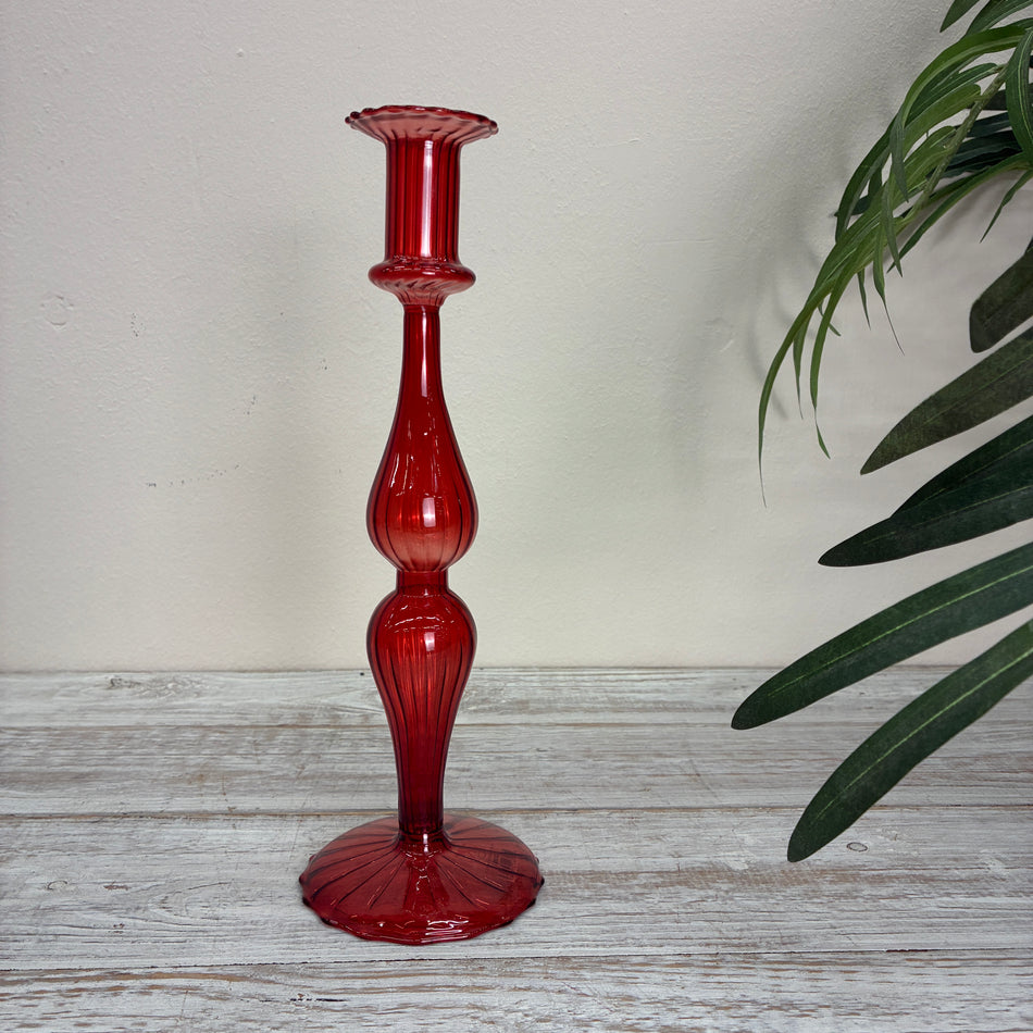 Kerzenständer rot Glas Ständer Deko kurvig Kerzenhalter 29cm