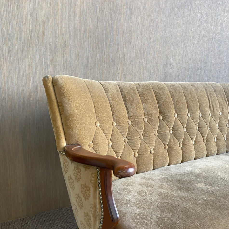 Vintage Sofa gebraucht grau grün Stoff Holz 2 Sitzer Sofa