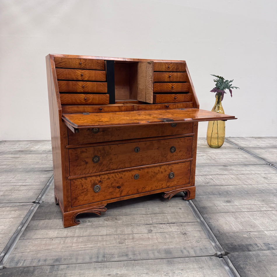 Exklusiver Biedermeier-Sekretär Birkenholz Geflammt Kommode Vintage