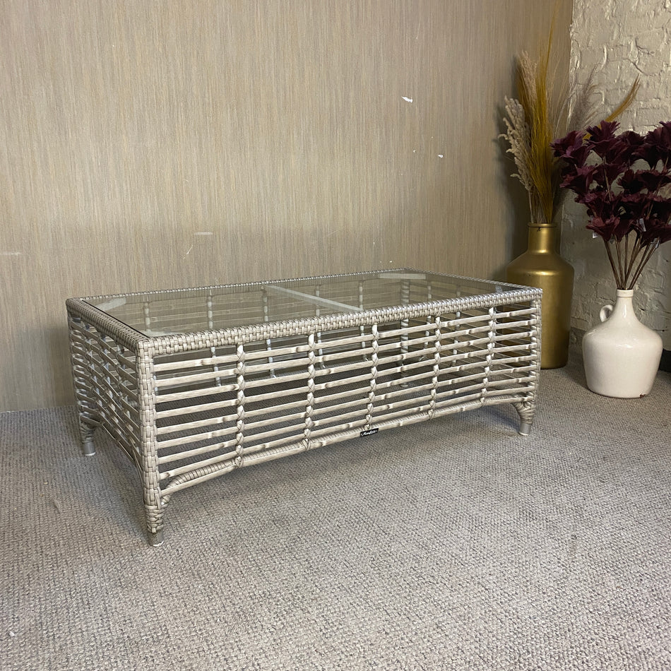 Manifesto Outdoor Rattantisch mit Glasplatte – rechteckiger Couchtisch im Naturlook Tisch gebraucht