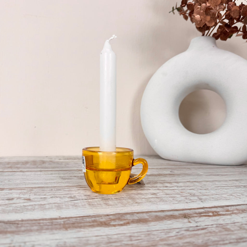 Kerzenhalter Bernstein Gelb 8cm Tassenform Glas Kerzenständer Deko