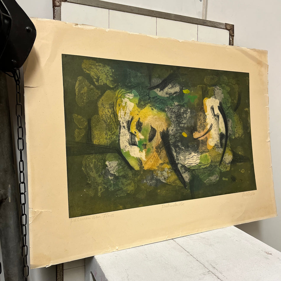 Druckgrafik „Palmen am Fluss“ 1968