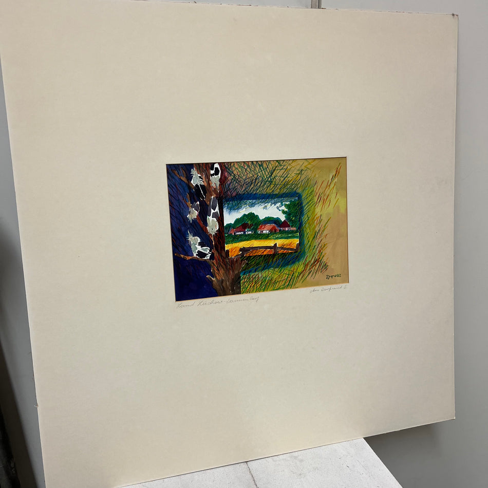 Druckgrafik im Passepartout „Am Dorfrand II“ 1982