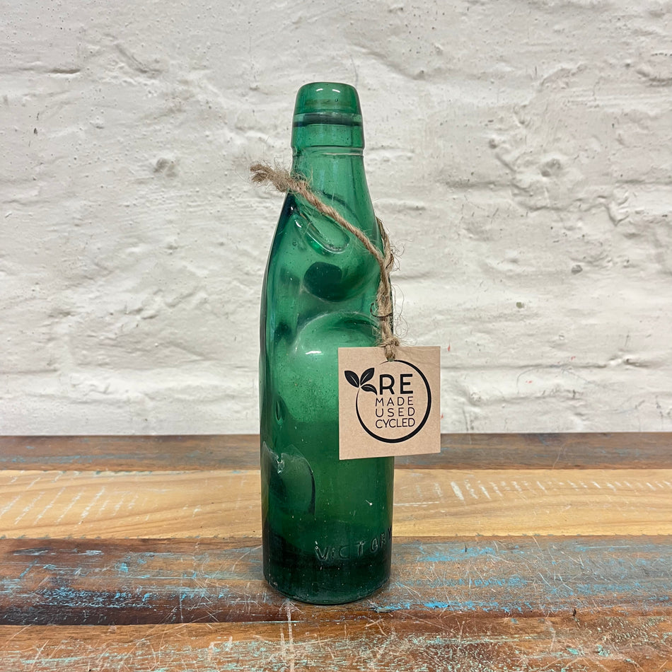 Vintage Kugelflasche Glas dunkelgrün 24 cm Kugelverschlussflasche