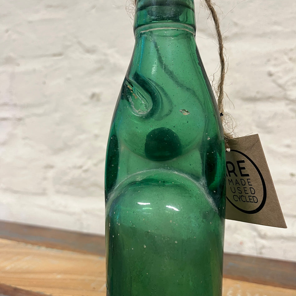 Vintage Kugelflasche Glas dunkelgrün 24 cm Kugelverschlussflasche