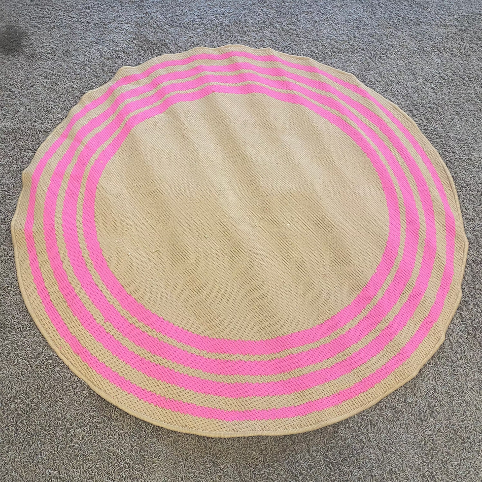Runder Teppich Beige Pink Streifen – Neuware – 130 x 130cm