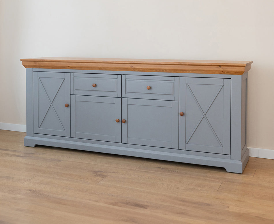 Marone Elite Sideboard 4-türig Massivholz Weiß / Grau Kommode