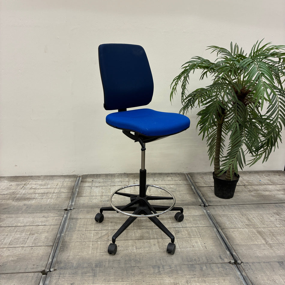 Sedus Counterstuhl Blau Chrom Stoff Fußring Steharbeitsstuhl Büro Stuhl Gebraucht