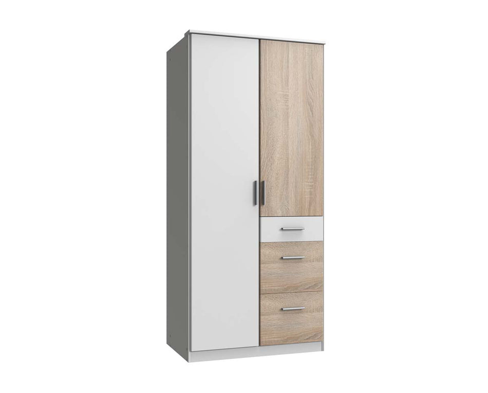 Joker 385  2-türiger Kleiderschrank Weiß / Eiche sägerau