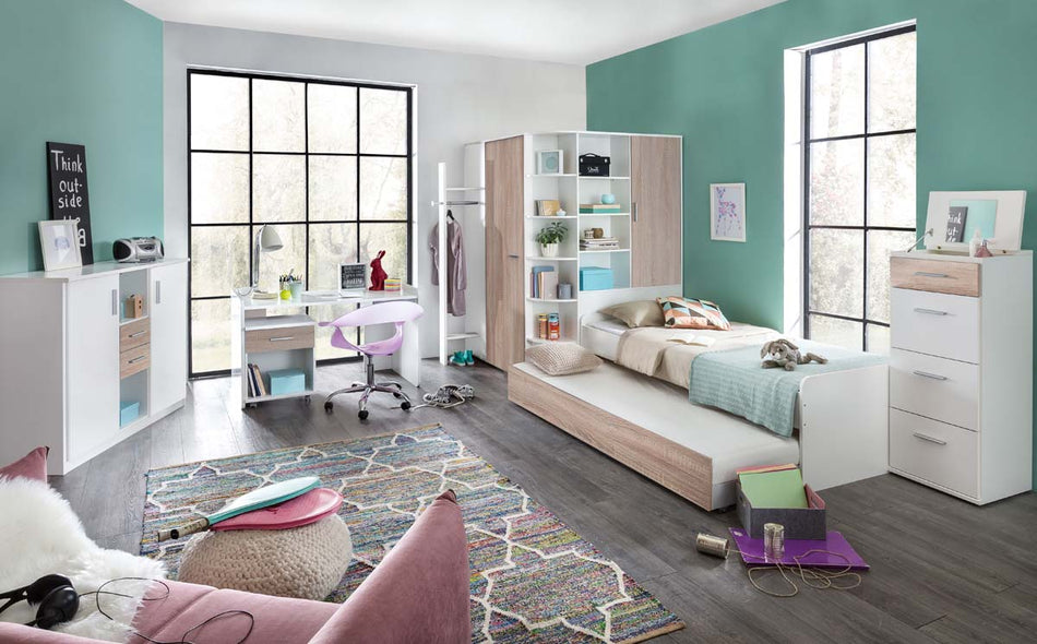 Joker 385  2-türiger Kleiderschrank Weiß / Eiche sägerau