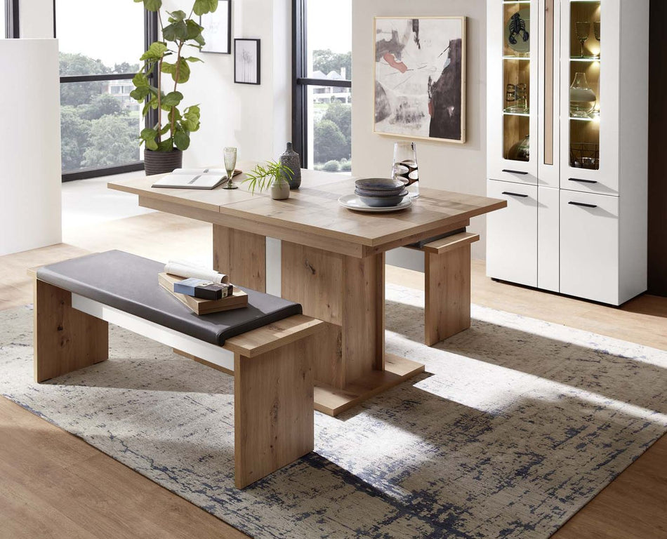 Loft-Two Bank Weiß / Artisan Eiche Sitzbank Kissen