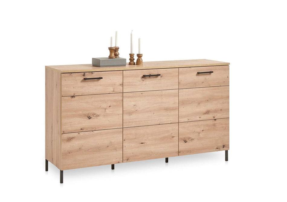 Lucas Sideboard klein dreitürig Artisan Eiche / Schwarz Kommode