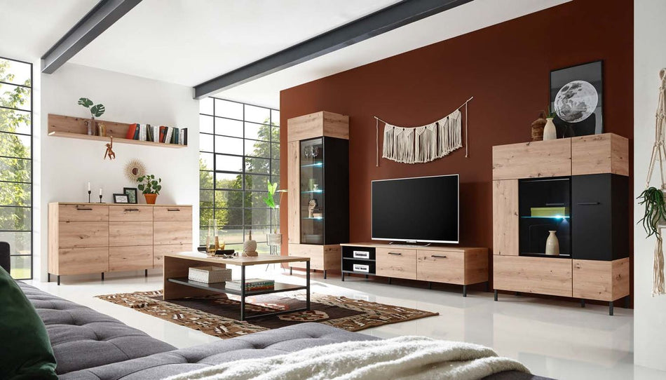 Lucas Wandpaneel für Deko, Bücher und Co. Artisan Eiche / Absetzung Schwarz