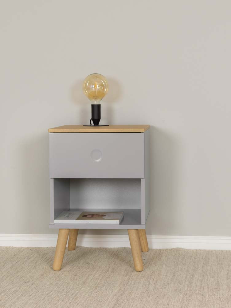Tenzo Dot Nachttisch Grau / Eiche Massivholz geölt Kommode