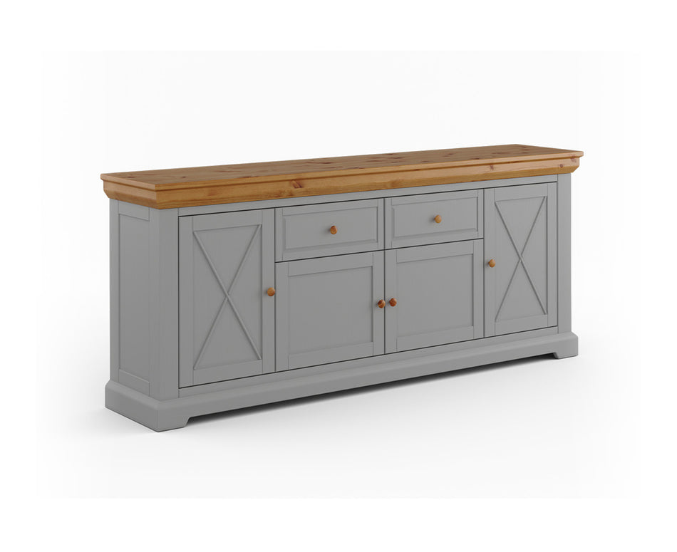 Marone Elite Sideboard 4-türig Massivholz Weiß / Grau Kommode