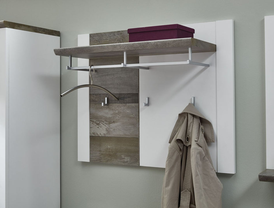 25089 MATEO Garderobenpaneel Weiß / Driftwood