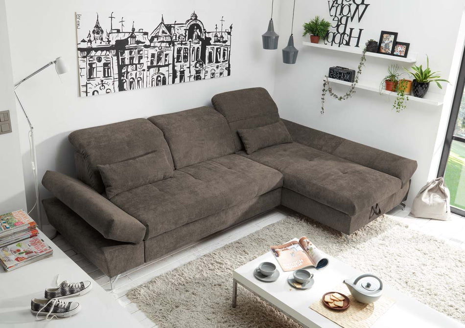MELFI Ecksofa grau Stone 275x168 Schlafcouch Sofa ausziehbar