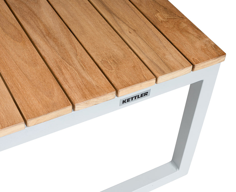 Kettler Ocean Skid Platform Lounge Tisch 90x70 cm, Weiß / Teakholz