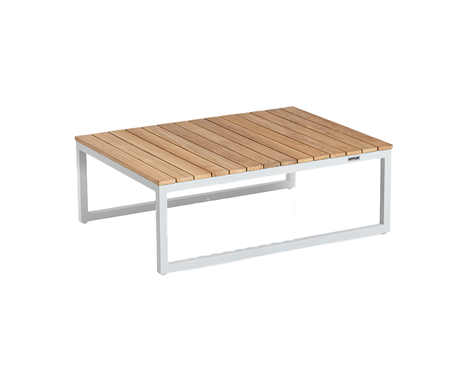 Kettler Ocean Skid Platform Lounge Tisch 90x70 cm, Weiß / Teakholz