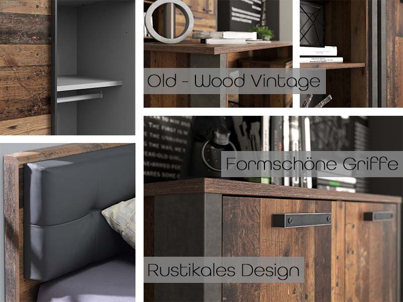 POSEN Bettschublade für 120x200cm Bettgestell Old-Wood Vintage