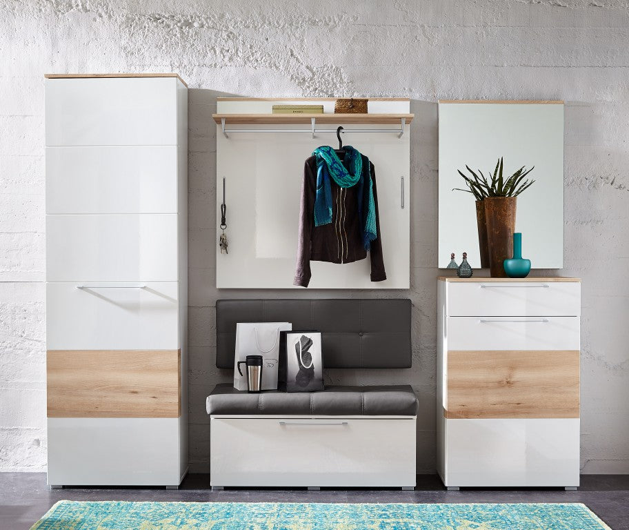 RENO Garderobenpaneel Paneel Wandgarderobe Wandpaneel Weiß/Buche